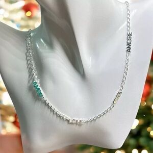 Crossword necklace with Joy, Free and Amore motifs in silver, 50 CM